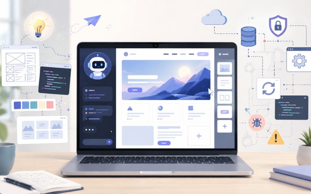 Illustration d’un site web créé avec l’intelligence artificielle, entre facilité de création et enjeux de maintenance.