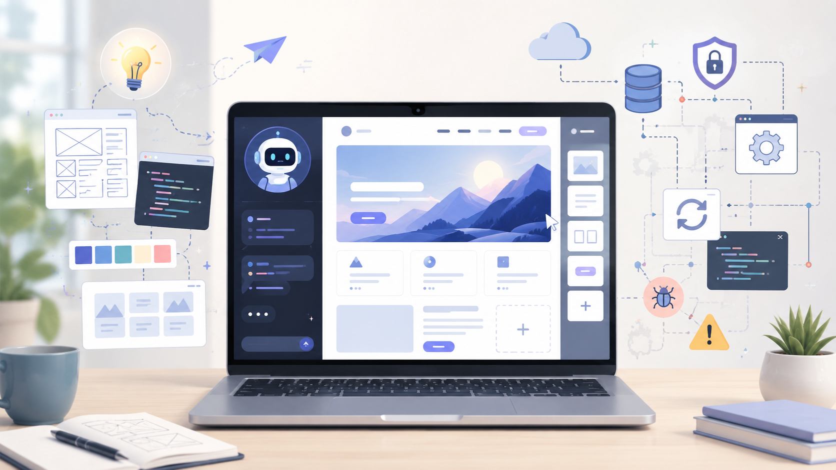 Illustration d’un site web créé avec l’intelligence artificielle, entre facilité de création et enjeux de maintenance.