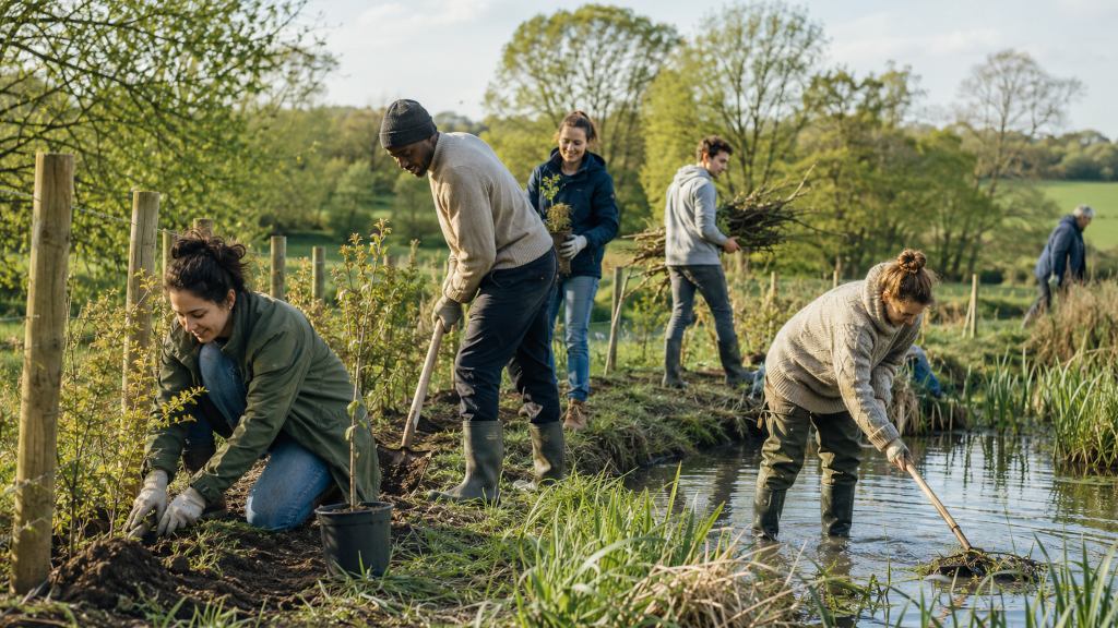 Association environnementale à l'oeuvre auprès d'une zone humide
