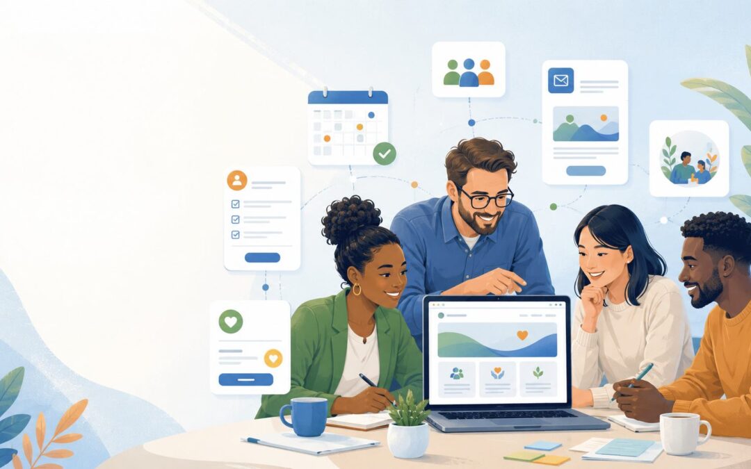 que doit contenir le site internet d’une ASBL ? Équipe préparant la création d’un site internet clair et facile à gérer